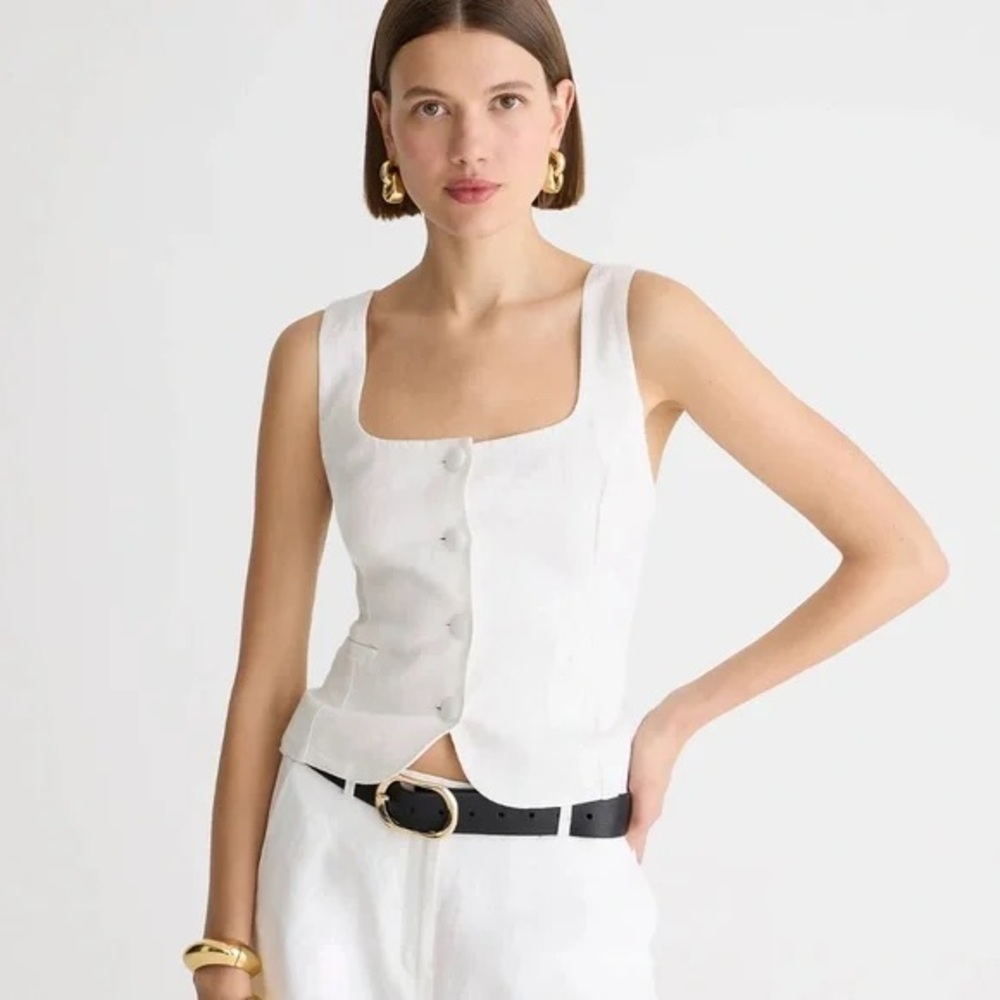 J.Crew White Linen Button Tank Top Blouse